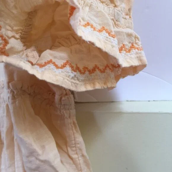 Free People Tallulah Embroidery Boho Crop Cotton Top Blouse XL Flowy Puff Sleeve - Picture 8 of 16